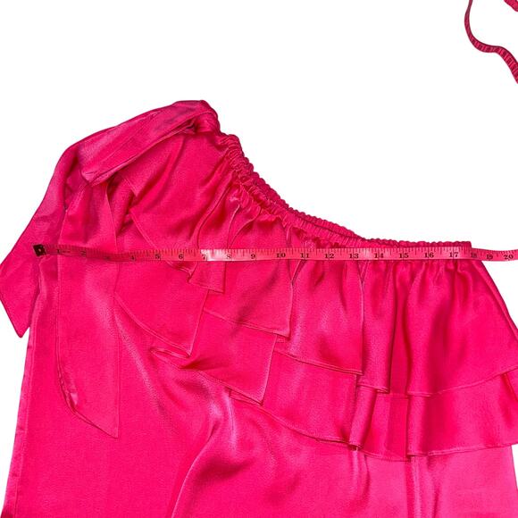 CeCe Hot Pink Satin Ruffle Bow Tie One Shoulder Blouse Size S - Picture 9 of 10